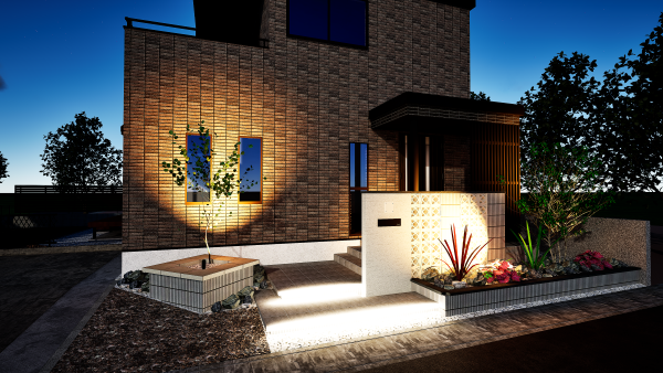 おしゃれな玄関アプローチのエクステリア施工事例